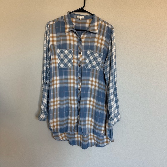Maurices Tops - Maurice’s Plaid Tunic Long Sleeve Shirt Womens Large Blue Button Down Soft Light